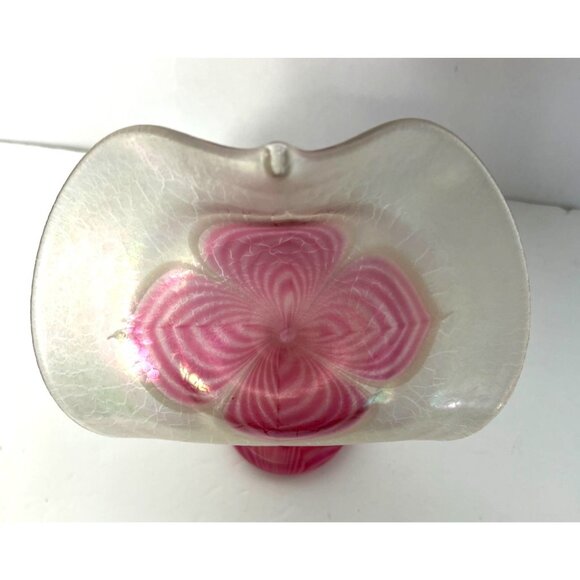 Stuart Abelman Jack-in-the-Pulpit Pulled Feather Iridescent Art Glass Vase 10" H - Picture 7 of 12